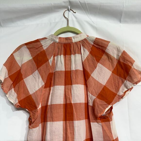 Anthropologie Maeve Orange Gingham Button Down Sz XS - Picture 9 of 13